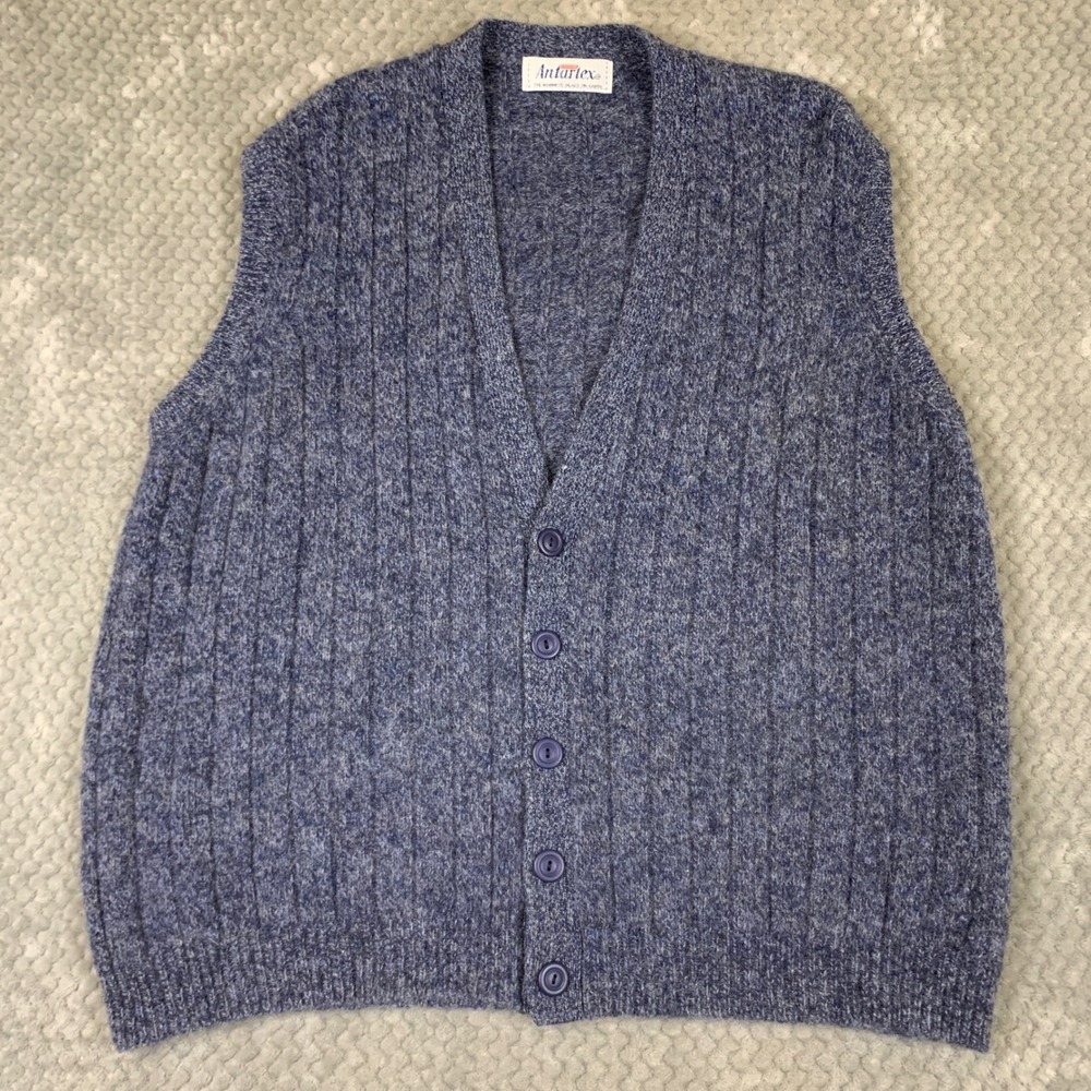Vintage Antartex Sweater Vest Men Blue Pure New Wool Made Great Britain Cardigan